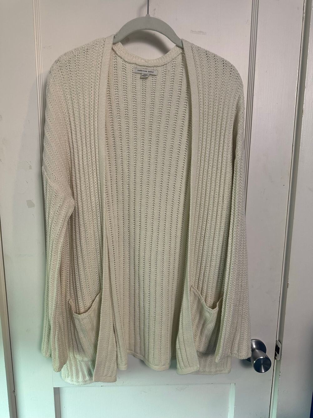 American Eagle Open Front Ribbed Knit Cardigan Sweater Cream Small (S)